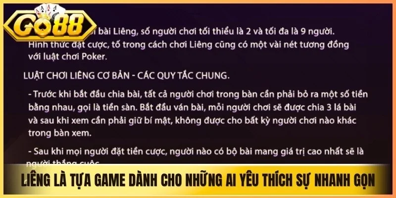 Liêng là tựa game dành cho những ai yêu thích sự nhanh gọn