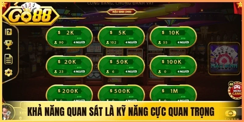 Khả năng quan sát là kỹ năng cực quan trọng trong nhiều game bài trực tuyến